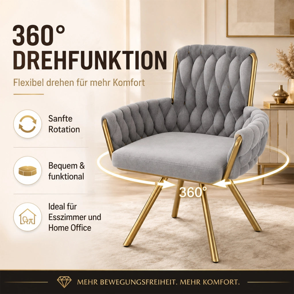 SEDIA Girevole 360° in Velluto Grigio Set da 2 pezzi