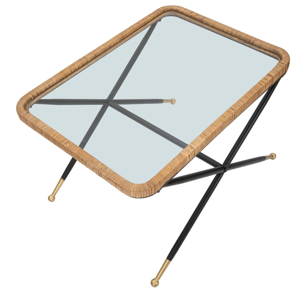 Tavolino Basso 70x50x45 cm in Metallo con Piano in Vetro