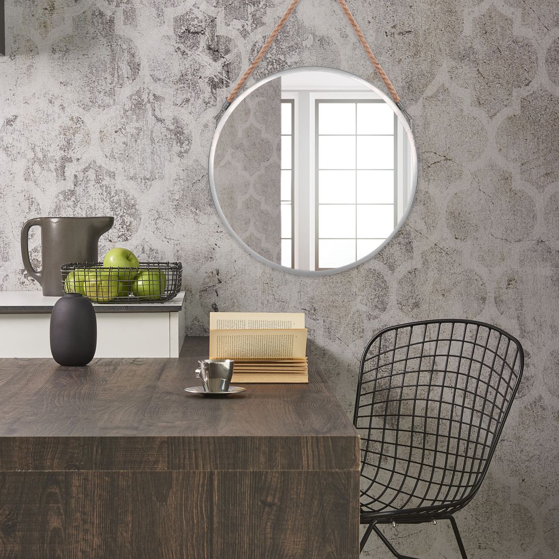 Rotondo Specchio Con Corda 40cm Silver Klmh-0410s-1