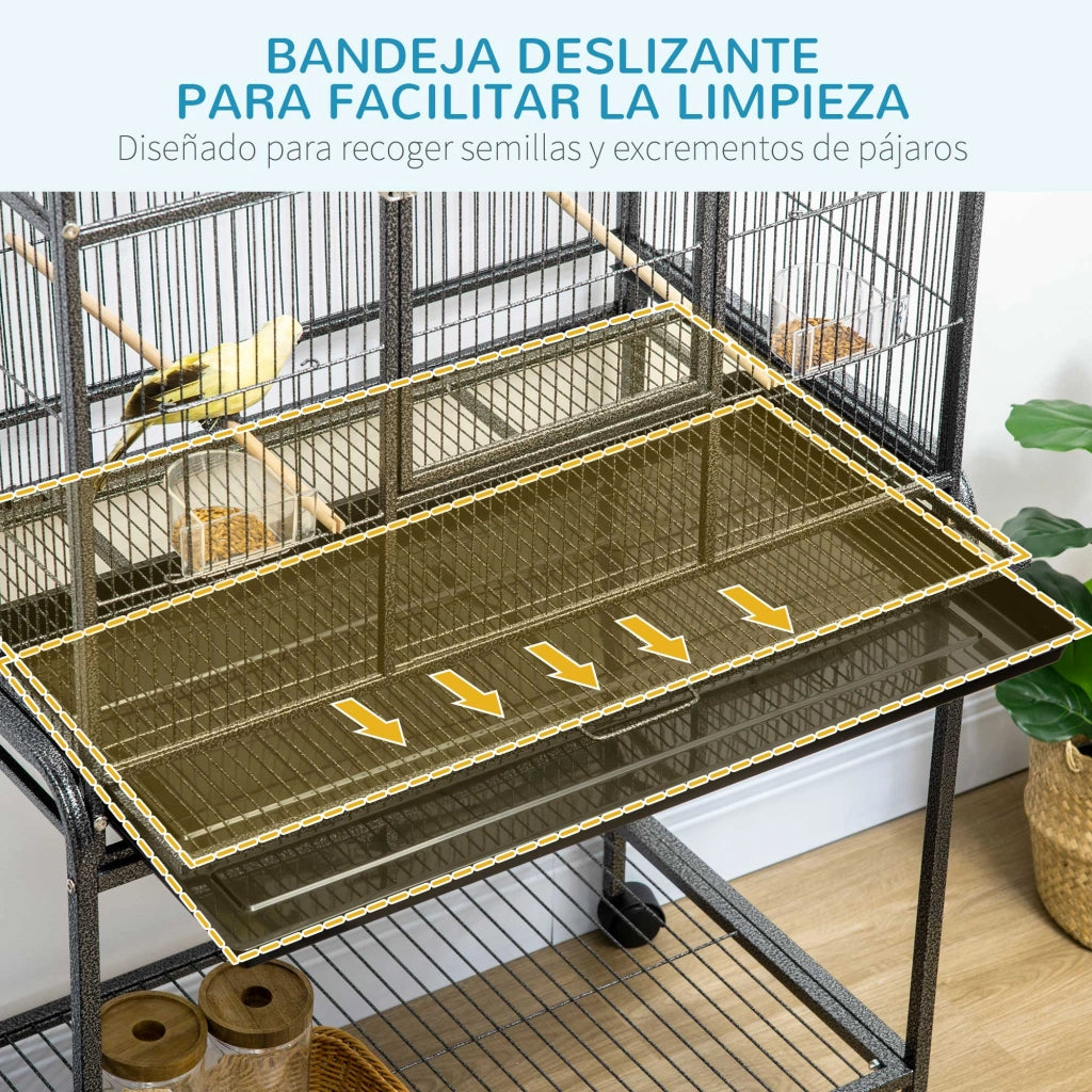 Gabbia per uccelli con ruote ¨C Zephmum ¨C Nero Grigio 81x48x162,5 cm