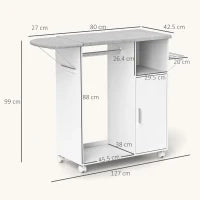 Mobile Asse da Stiro con Piano d'Appoggio, 3 Ripiani a Cubo e Guida, 127x42.5x99cm, Bianco