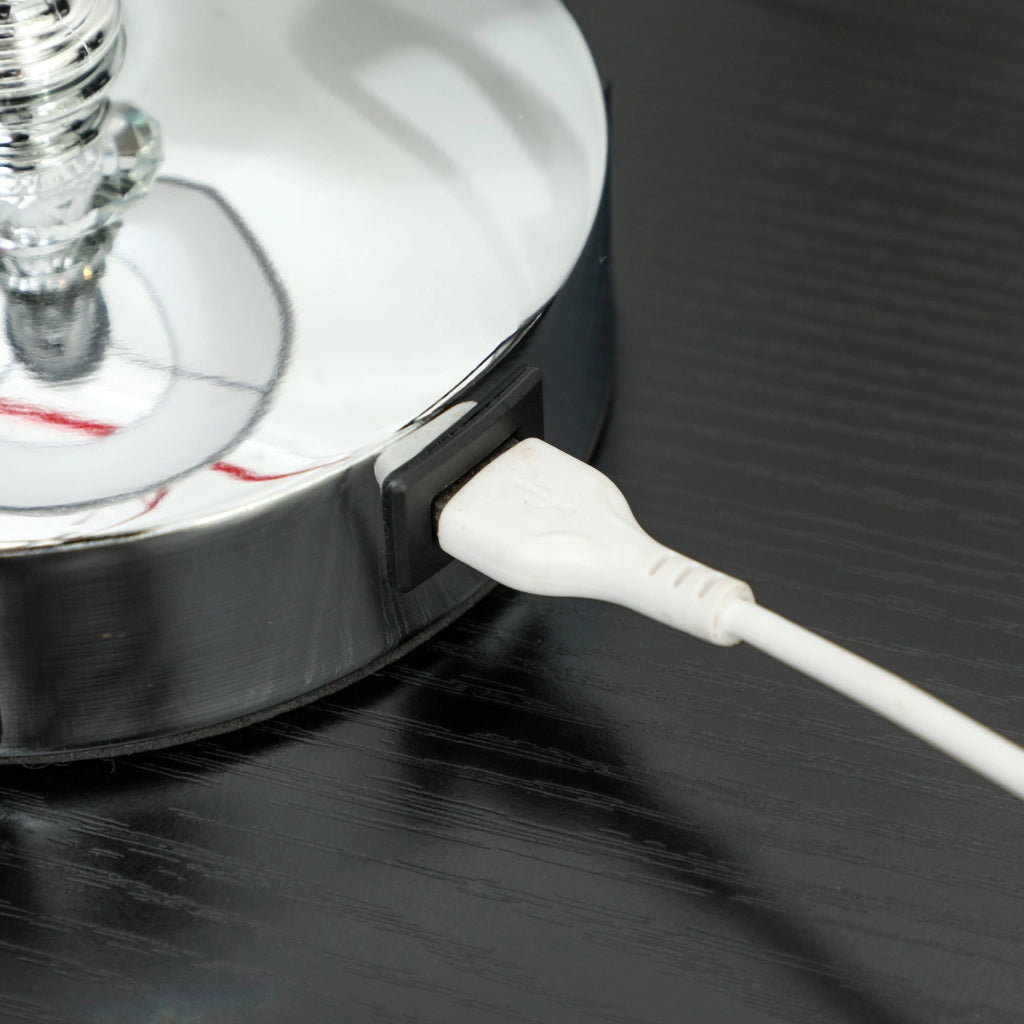 Lampada da Tavolo Base con Cristalli in Vetro con Porta USB Ø23x45 cm Bianco e Argento