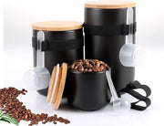 Set di 3 Contenitori di Stoccaggio in Ceramica Nera con Coperture per l'Organizzazione della Cucina