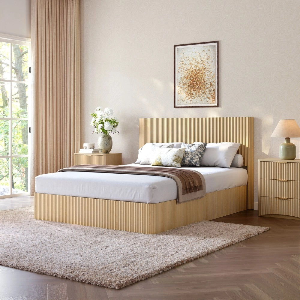Letto Contenitore con Sollevamento Idraulico ¨C Xylo ¨C Rovere Chiaro, Doghe Massello, 160x200