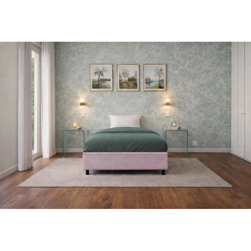 Letto imbottito Singolo 80x190 cm BoxMax - Contenitore,Glicine,Microfibra