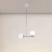 Trade Shop - Lampadario A Sospensione Argento Con 2 Sfere In Vetro Bianco Attacco G9 E27 33498 -