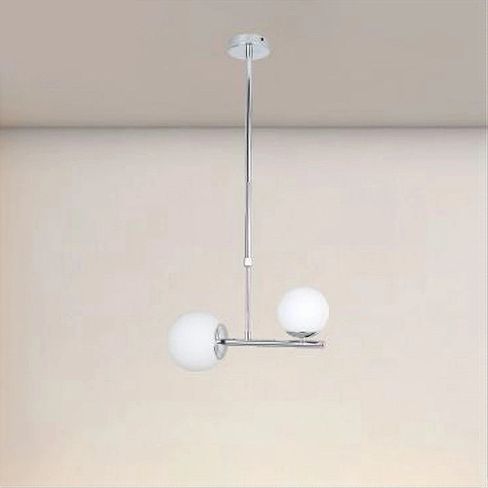 Trade Shop - Lampadario A Sospensione Argento Con 2 Sfere In Vetro Bianco Attacco G9 E27 33498 -