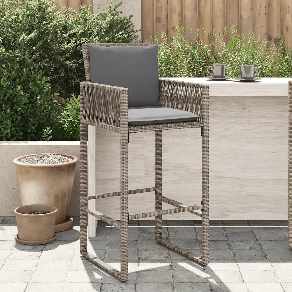 Sgabelli da Bar con Cuscini 2 pz Grigi in Polyrattan