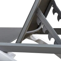 Lettino Prendisole con Schienale Reclinabile e Rotelle Posteriori, 195x67.5x33 cm, Grigio e Bianco