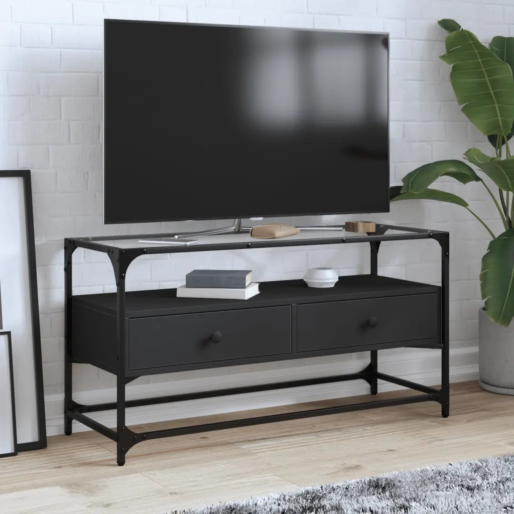 Mobile TV con Piano-Credenza TV-Console TV in Vetro Nero 98x35x51 cm Legno Multistrato