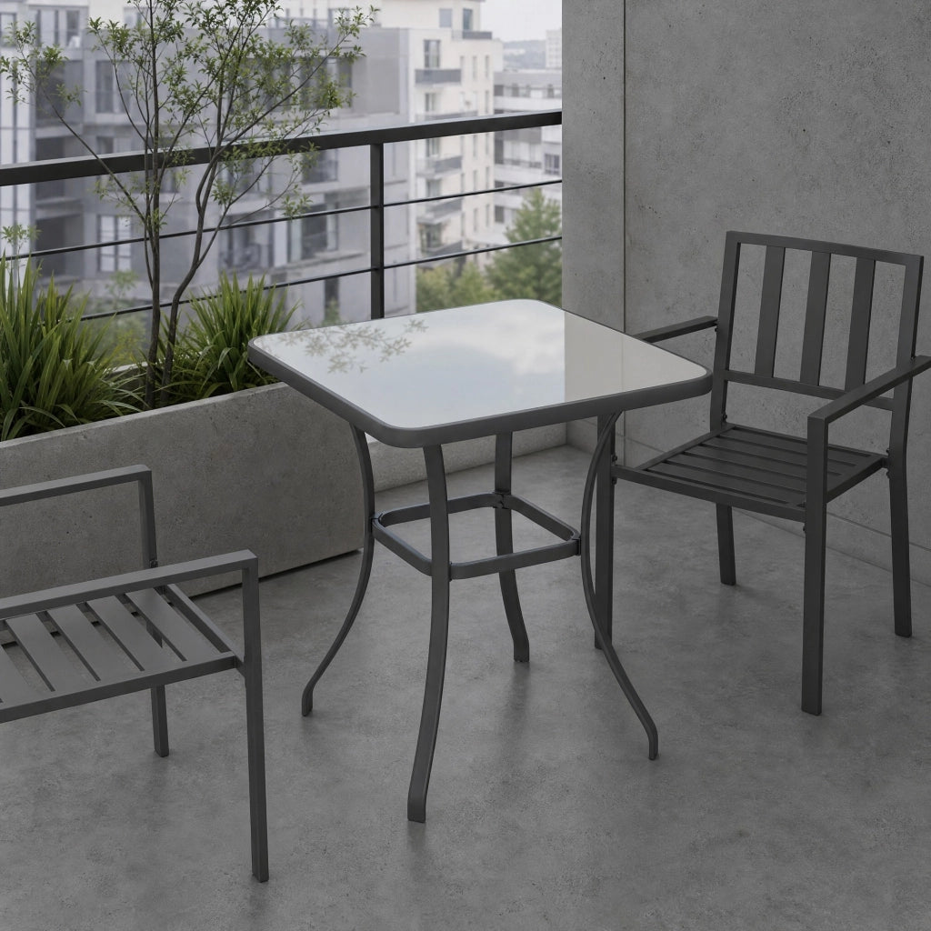 TAVOLO Bistrot quadrato 68,5x68,5x84 cm Nero in metallo e vetro