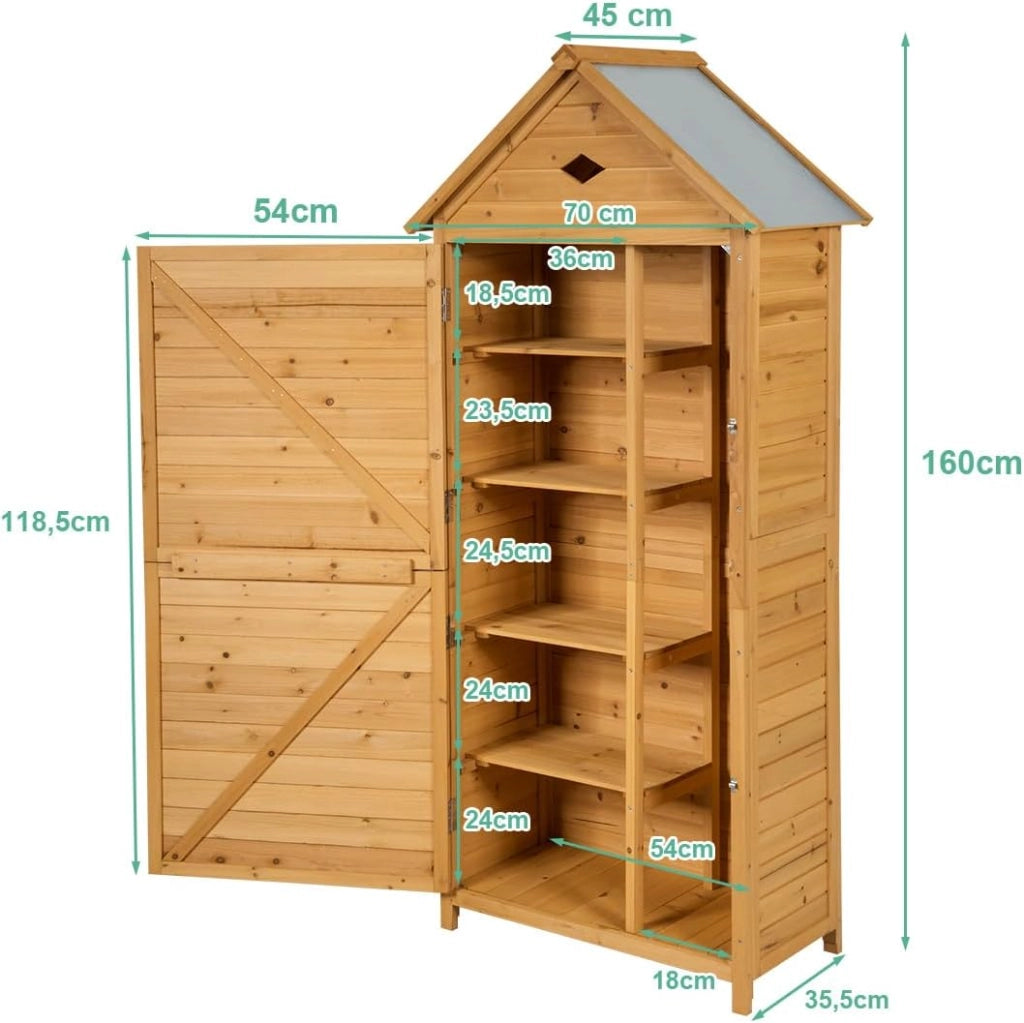 Armadio da Esterno, Casetta da Giardino in Legno con Tetto Galvanizzato Impermeabile, Mensole e Chiusura a Chiave, Ripostiglio da Balcone, Cortile e Giardino (70 x 45 x 160 cm)