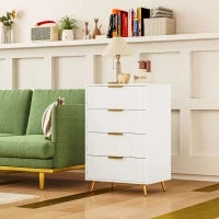 Comoda da Camera Moderna con 4 Cassetti Frontali con Design Ondulato Anti-ribaltamento 60x40x90 cm Bianco