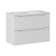 Set da bagno sospeso VANO bianco 80cm: mobile sotto lavabo con cassetti scanalati + lavabo incassato bianco