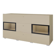 Buffet RAMOS 130 cm – Beige chiaro – LED multicolori integrate – 2 porte in vetro e 3 cassetti