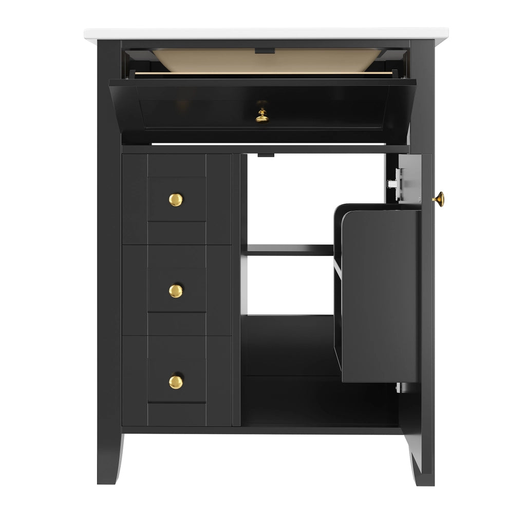 Mobile bagno con 1 anta; 3 cassetti e lavabo in ceramica con chiusura soft-close per bagno; 61×47×86 cm