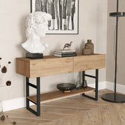 Tavolo Consolle Lappeenranta Mobile Contenitore con Ante a Ribalta 76x139x43 cm Effetto Rovere / Nero [en.casa]