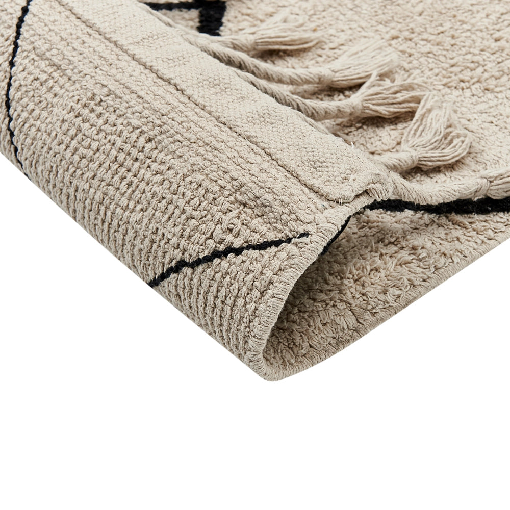 Tappeto beige e nero in cotone 160 x 230 cm rettangolare con nappe motivo geometrico stile boho per soggiorno camera da letto