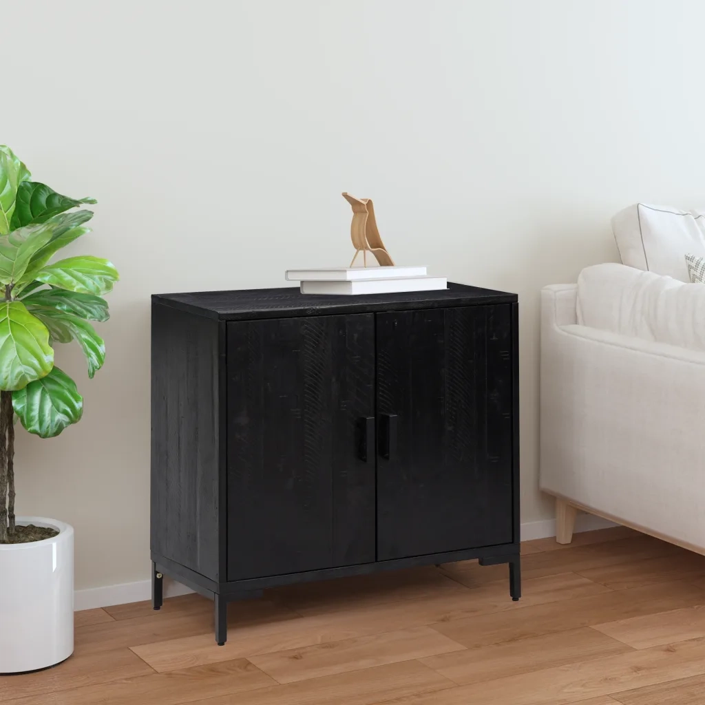 Credenza Nera 75x35x70 cm in Legno Massello di Pino 349924