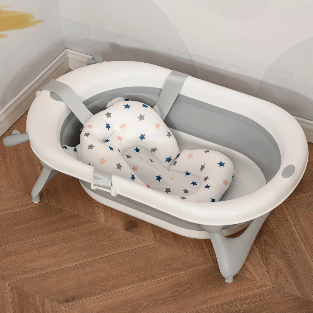 Vaschetta Bagnetto Pieghevole per Bambini 0-3 Anni con Indicatore di Temperatura e Cuscino, 81.5x50.5x23.5cm, Bianco