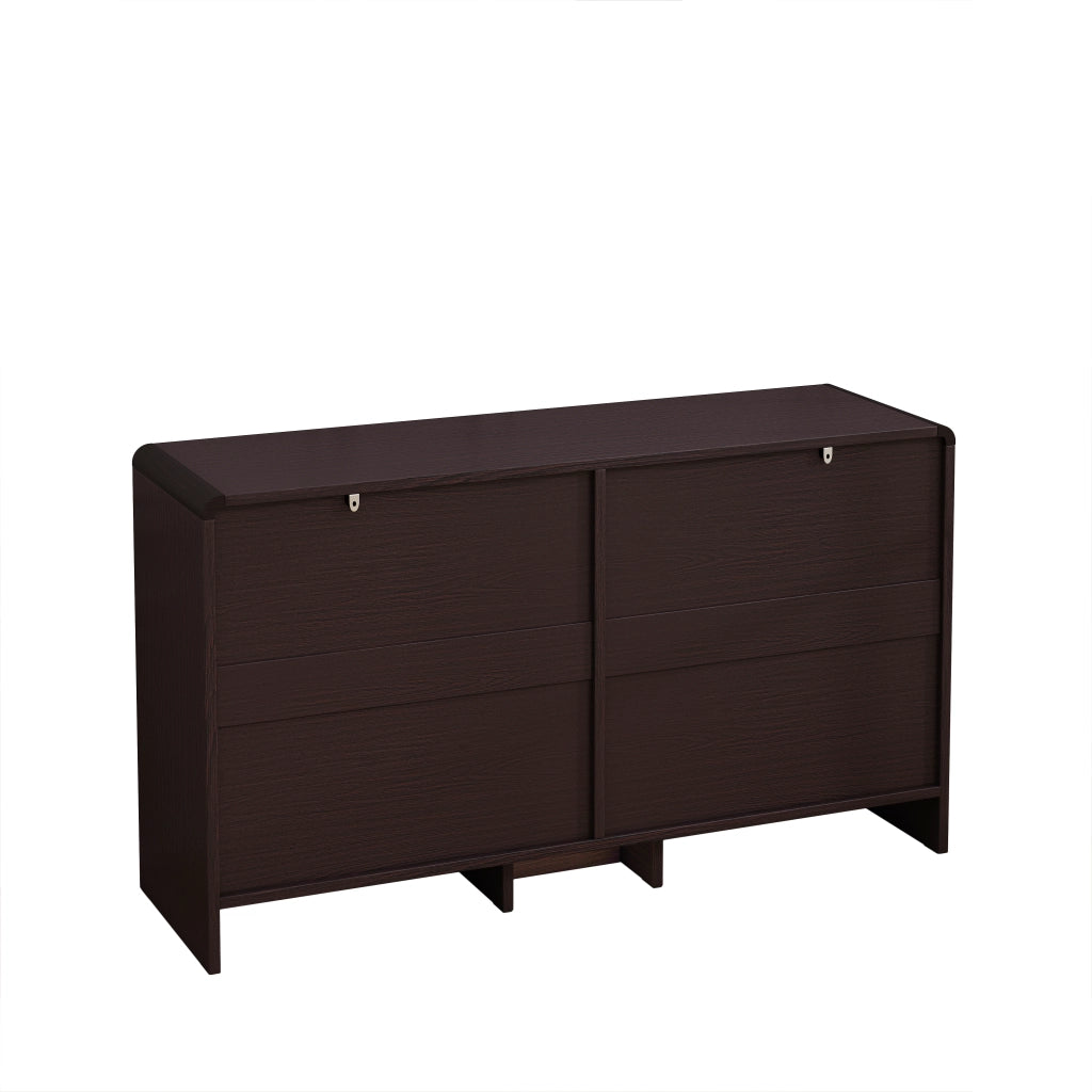 Cassettiera Ad Angolo con Angoli Arrotondati e 6 Cassetti in Rattan; Stile Naturale; in Pannelli di Particelle; 130??40??80 cm; Marrone Rossiccio
