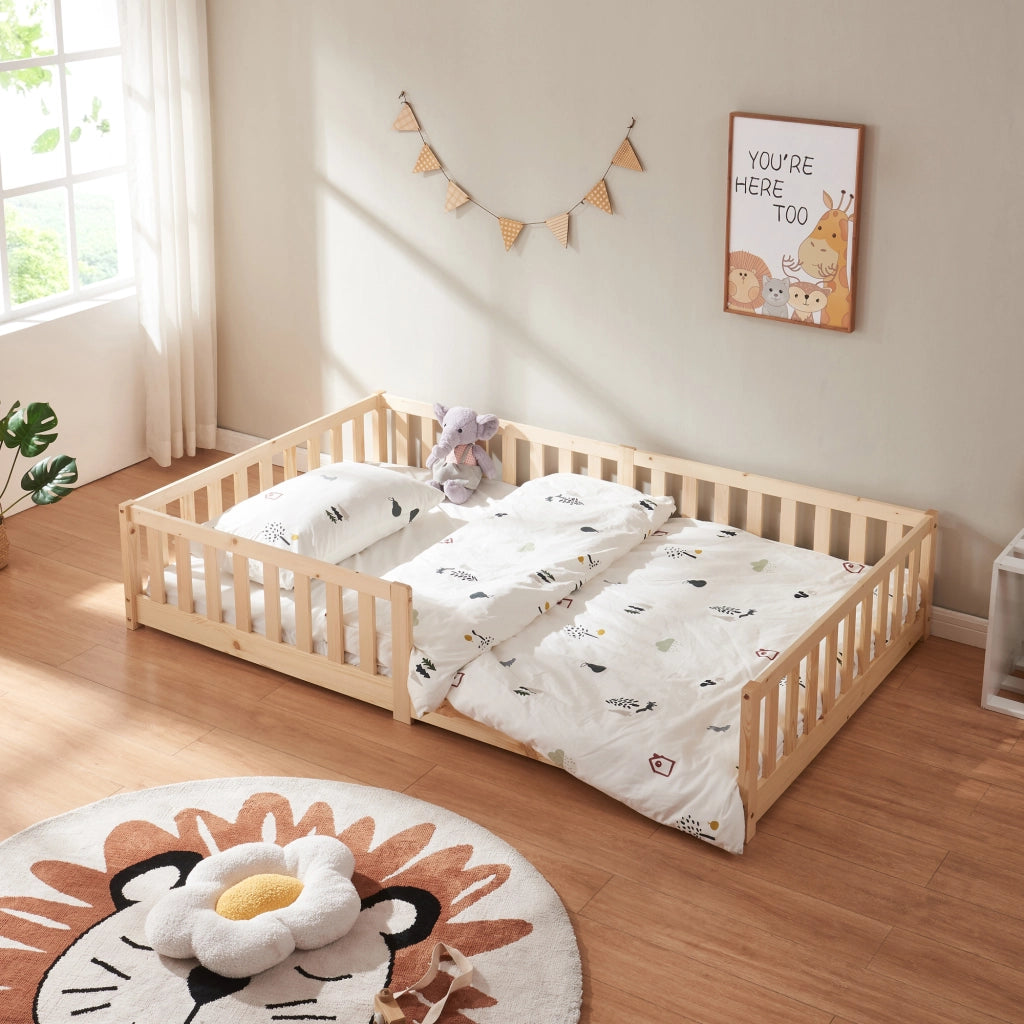 Letto Montessori per Cameretta Tanna in Legno di Pino 120 x 200 cm - Naturale [en.casa]