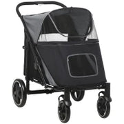 Passeggino per Cani Pieghevole con Ingressi a Cerniera e Finestre a Rete, 112x65x100 cm, Grigio Scuro e Nero