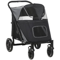 Passeggino per Cani Pieghevole con Ingressi a Cerniera e Finestre a Rete, 112x65x100 cm, Grigio Scuro e Nero