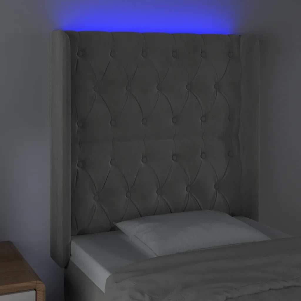 Testiera a LED Grigio Chiaro 83x16x118/128 cm in Velluto 3124414