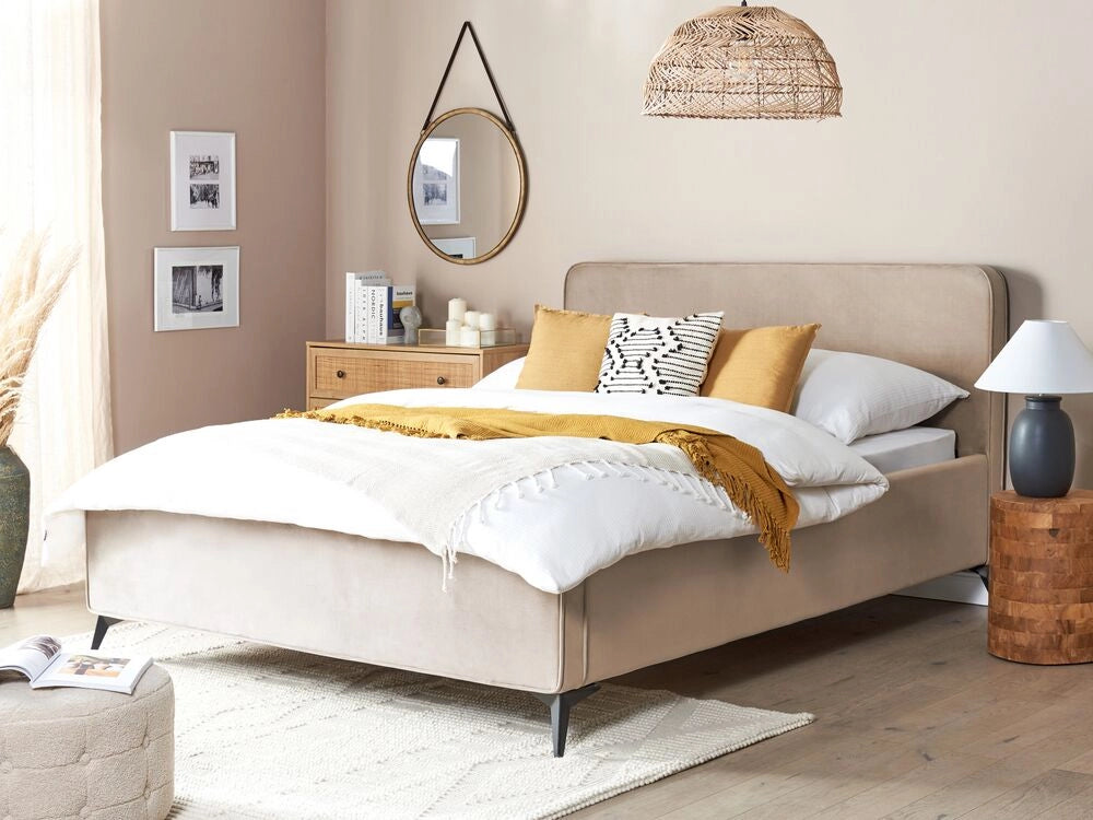 Letto Grigio Talpa in velluto Gambe in metallo nero 160 x 200 cm a doghe Camera da letto Classica Minimalista