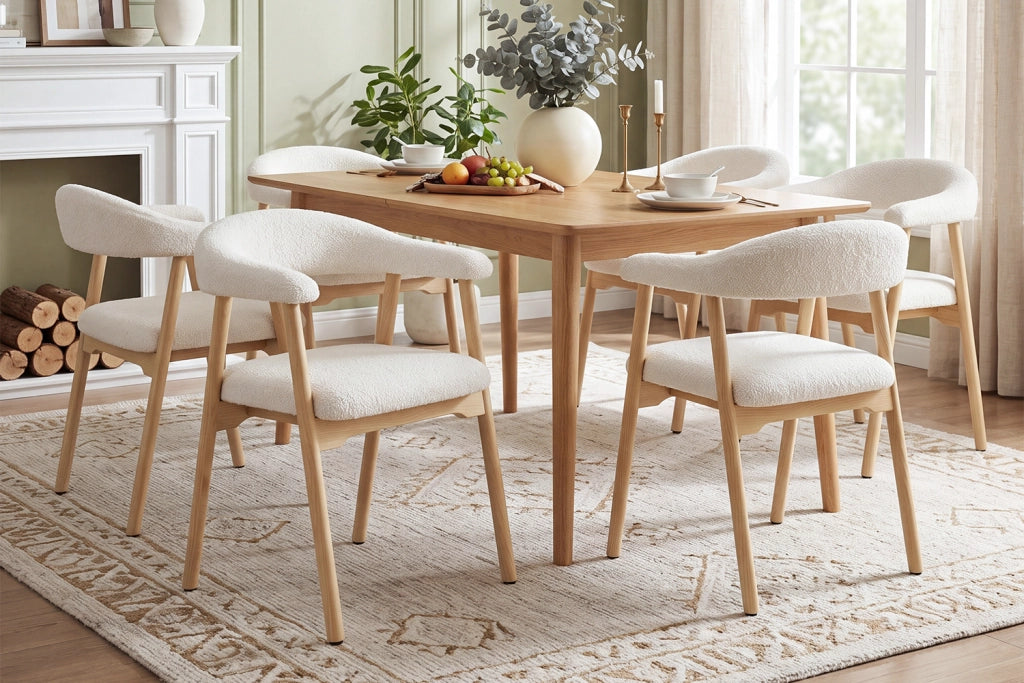 SEDIE da pranzo C-forma Set da 6 60,5x57x79,5 cm Bouclé Naturale