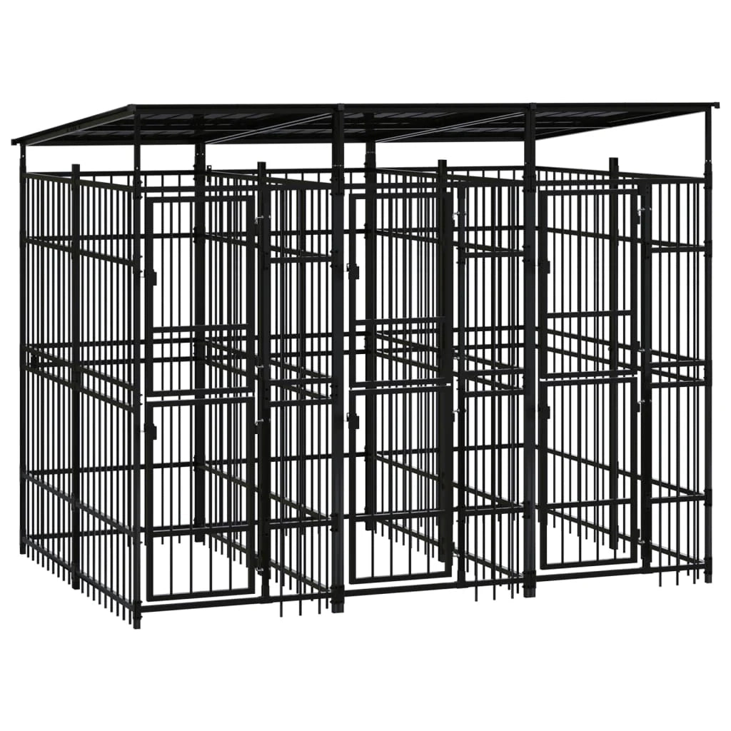 Cuccia/gabbia/recinto per animali domestici da esterno con tetto per cani acciaio 5,53 m² nero 02_0041761
