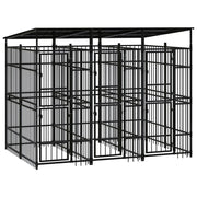 Cuccia/gabbia/recinto per animali domestici da esterno con tetto per cani acciaio 5,53 m² nero 02_0041761
