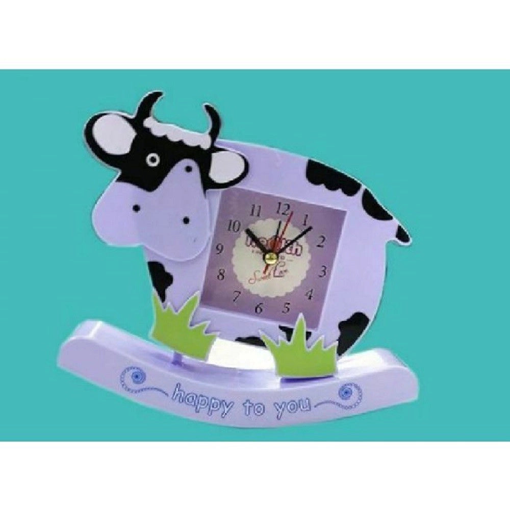 Trade Shop - Orologio Analogico Sveglia A Forma Di Mucca Da Tavolo Cameretta Bambini Tx-9125 -