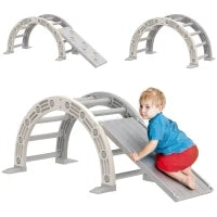 Struttura per Arrampicata, per Bambini di 18-48 Mesi, 4 in 1 con Arco di Arrampicata, Dondolo, Rampa e Scivolo 164x70x57 cm, Grigio e Bianco