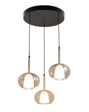 Lampada a Sospensione Edolo Ø450mm in metallo e vetro borosilicato Ambra, 3x E27 40W, IP20, Classe 1 - Design Moderno per Interni