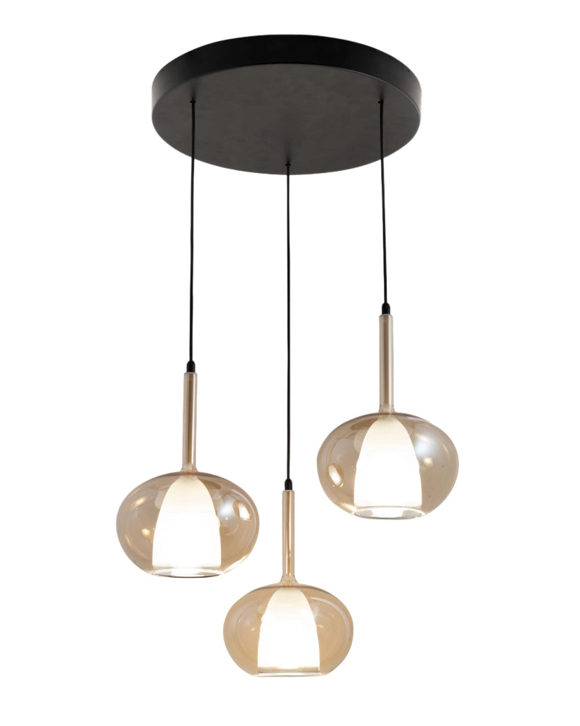 Lampada a Sospensione Edolo Ø450mm in metallo e vetro borosilicato Ambra, 3x E27 40W, IP20, Classe 1 - Design Moderno per Interni
