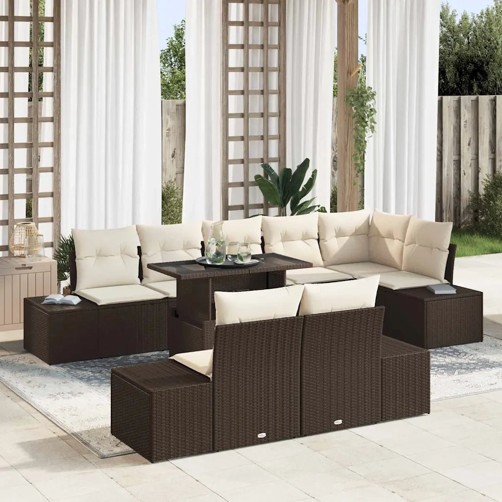 Set Divano da Giardino 9 pcs Marrone e Crema polyrattan 3349204
