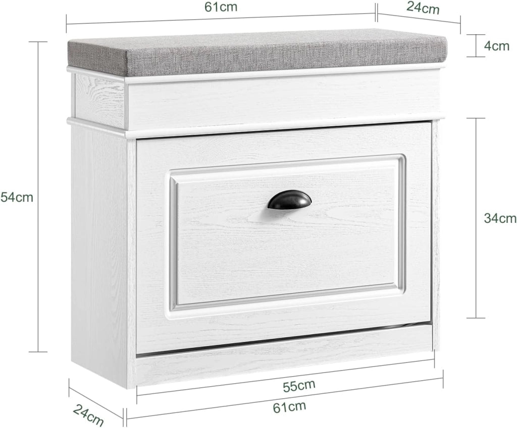 Scarpiera Salvaspazio Slim con Seduta Panca Scarpiera da Ingresso Contenitore in Legno Mobile Ingresso per Scarpe, 61x24x54cm Effetto Legno Invecchiato Bianco FSR82-K-WG
