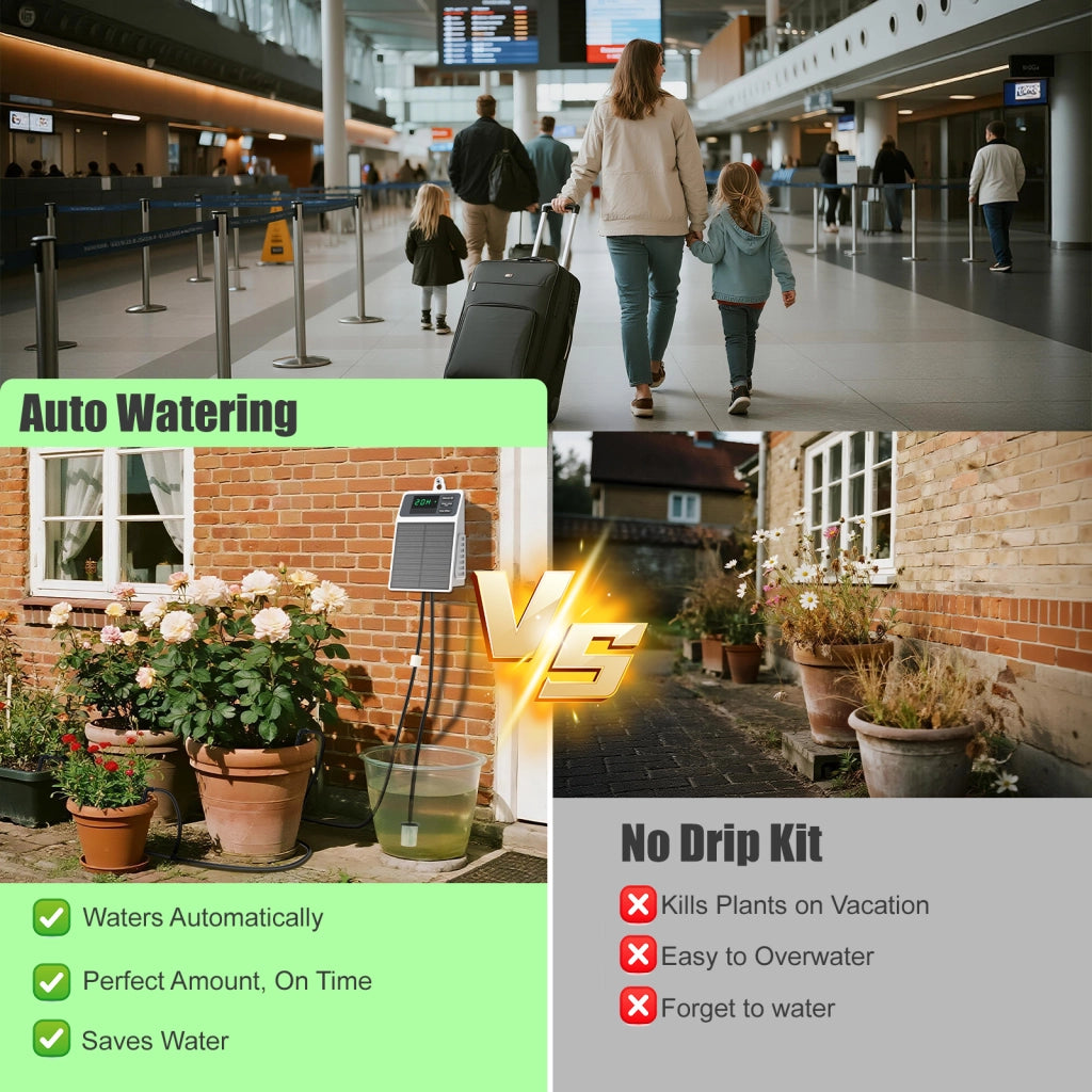 Kit irrigazione automatica solare programmabile per 10 piante in vaso batteria 2200mAh impermeabile IPX5 tubo resistente ai raggi UV Bianco