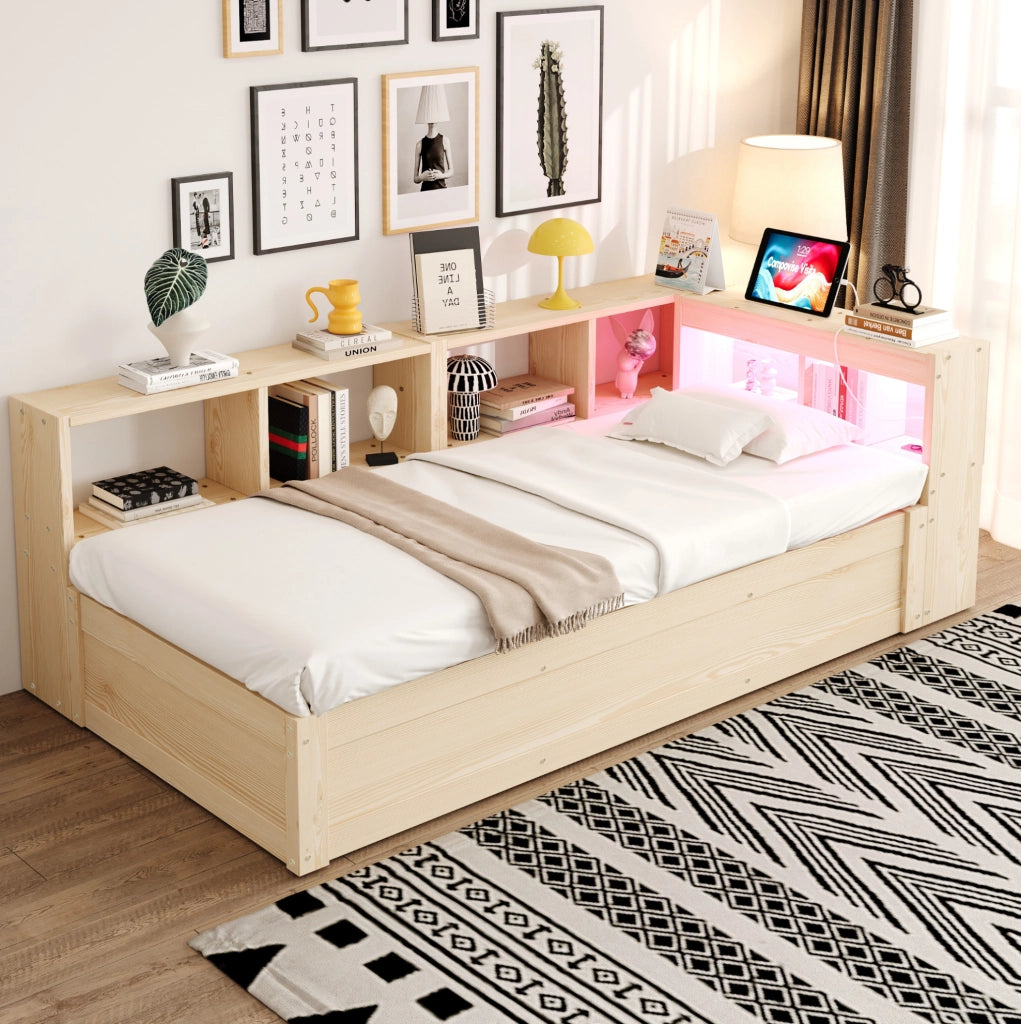 Letto multifunzionale 90x200 cm con LED e vano contenitore