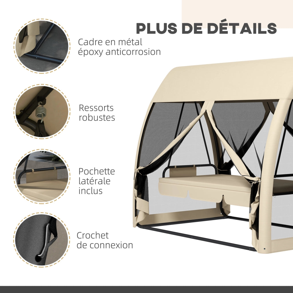 Balancelle da giardino 3 posti con cuscini ¨C zephmum ¨C beige 240x140x197 cm