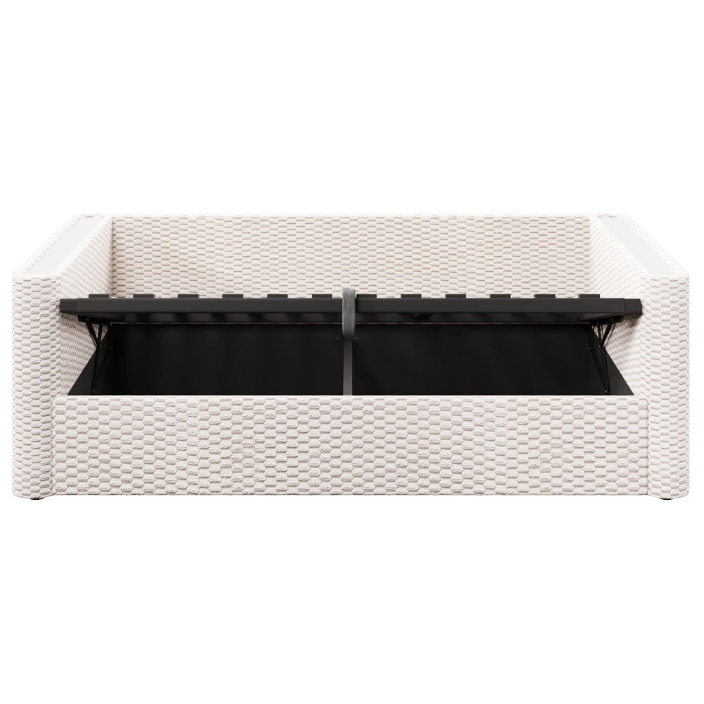 Letto Contenitore con LED ¨C Xylo ¨C Velluto Beige 90x200, Rete a Doghe