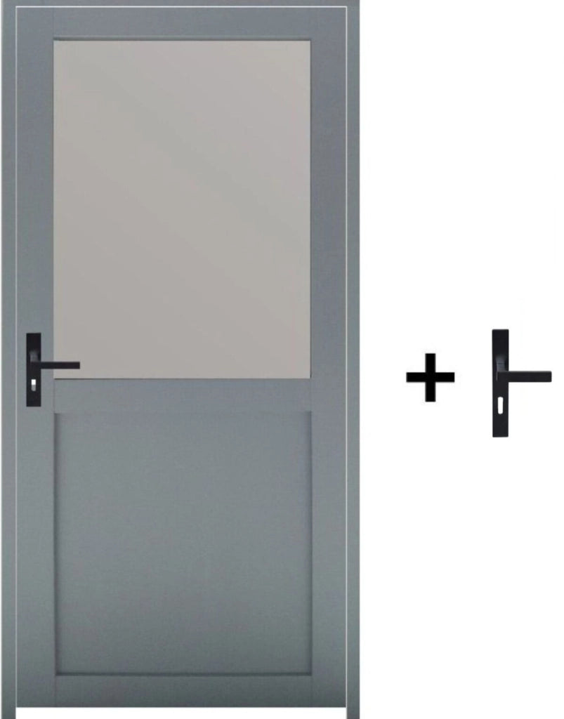 Blocco Porta Vetro Athena RAL7035 H204 x L83 Pannello Laterale a Spinta Destro + Maniglia