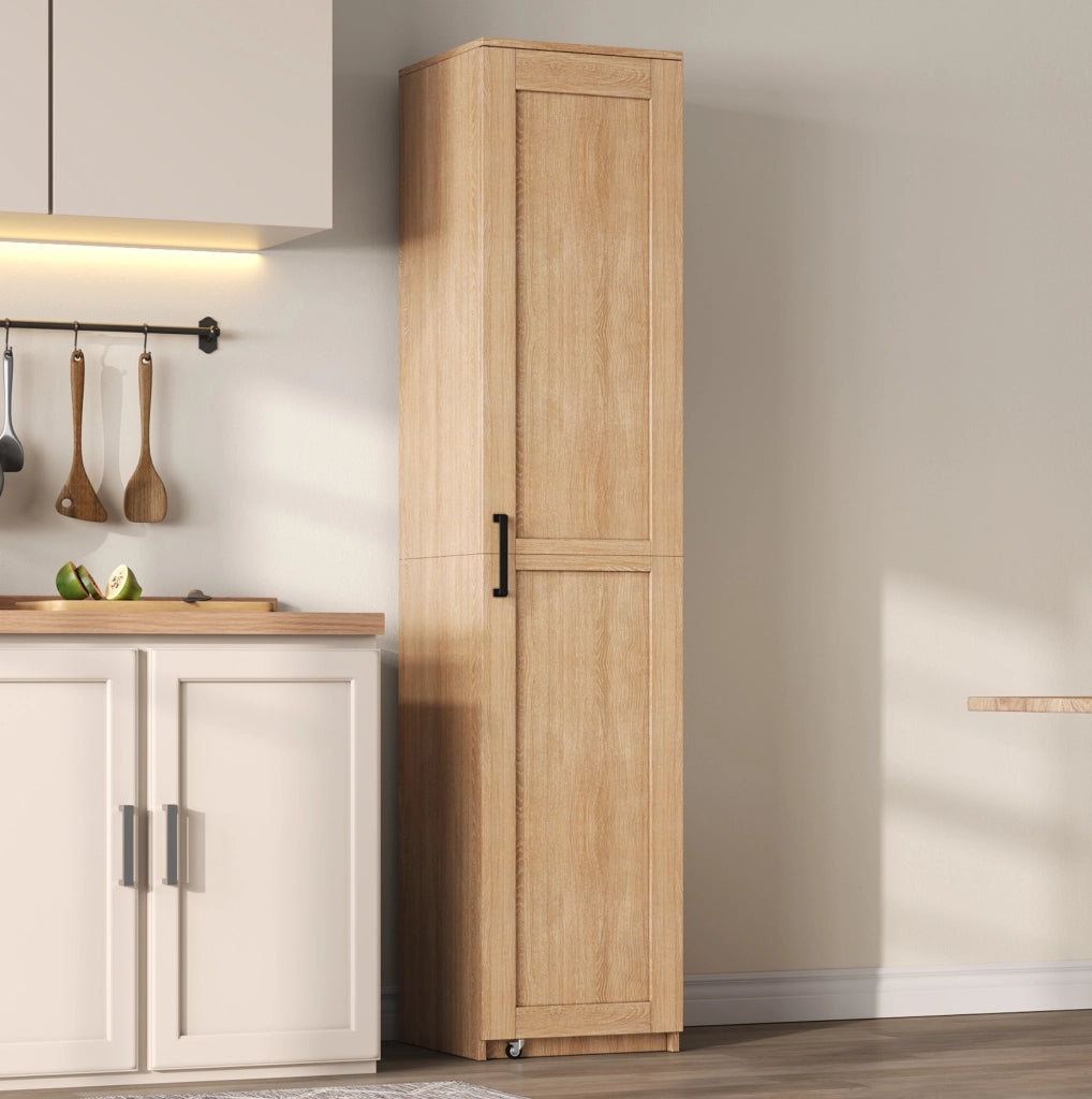 Mobile dispensa alto con ripiani regolabili e vani sulla porta; 40 x 40 x 183 cm; MDF naturale