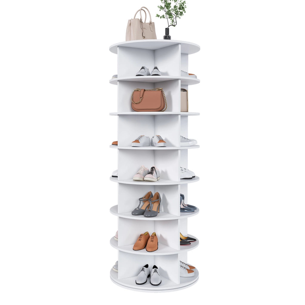 Scarpiera girevole a 7 livelli 60x60x161 cm; in PVC bianco