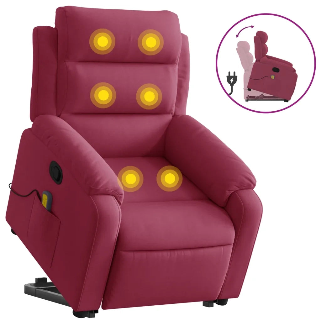 Poltrona Alzapersona Massaggio Reclinabile Rosso Vino Vellutocod mxl 84897