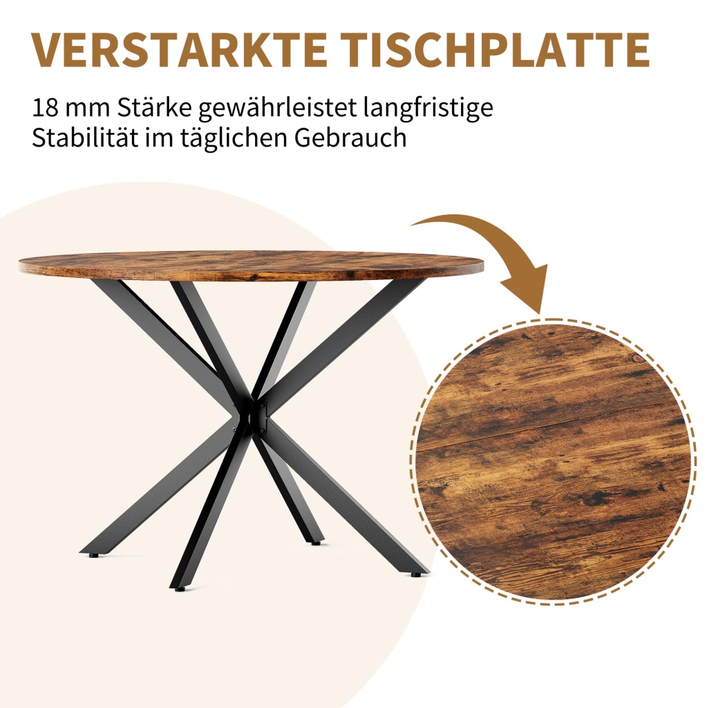 Tavolo da pranzo rotondo industriale Ø120 cm marrone e nero