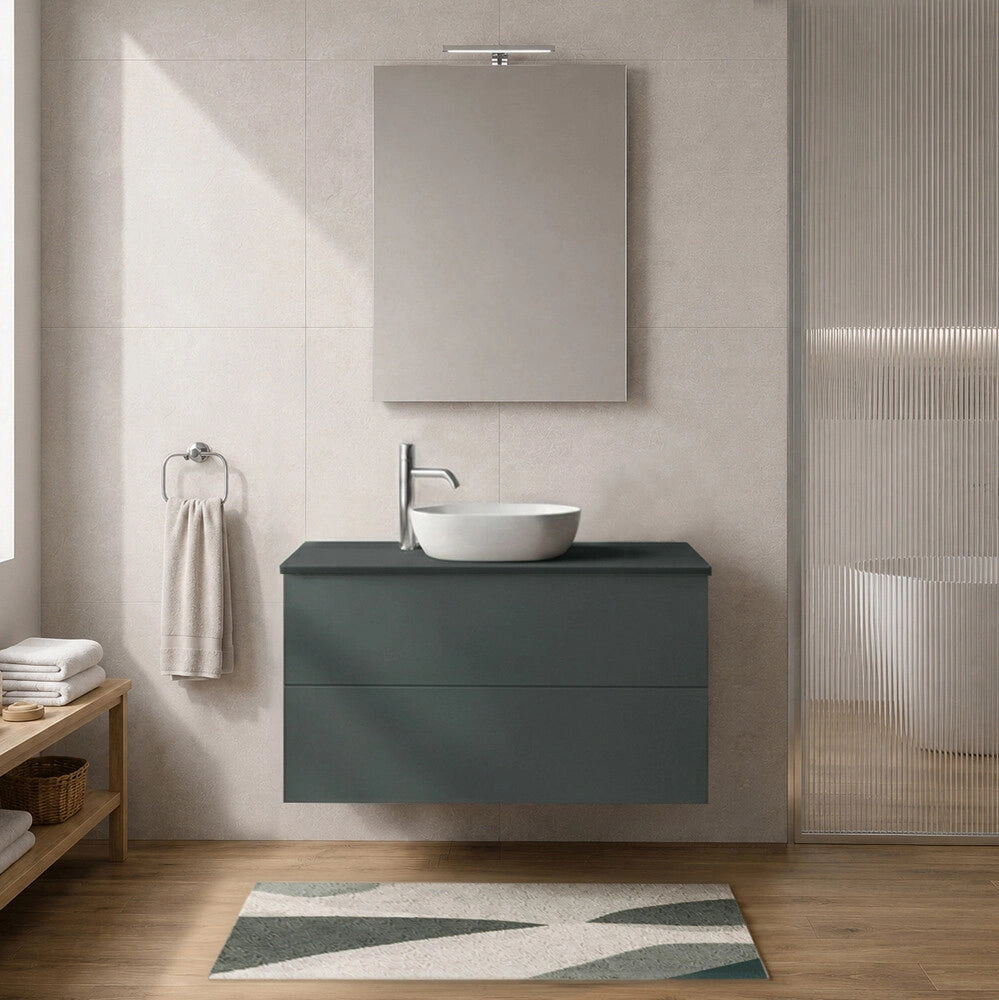 Mobile bagno sospeso 100 cm verde portalavabo due cassetti Tierra