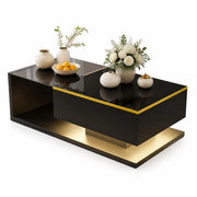 TAVOLINO DA CAFFÈ 100x50 cm Nero lucido con piano in vetro e LED